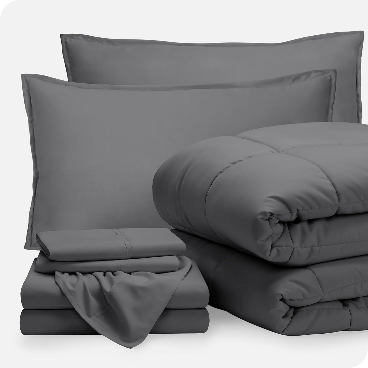 Bed-In-A-Bag 7 Piece Comforter & Sheet Set - Queen - Goose down Alternative - Ultra-Soft 1800 Premium - Bedding Set (Queen, Grey/Grey)