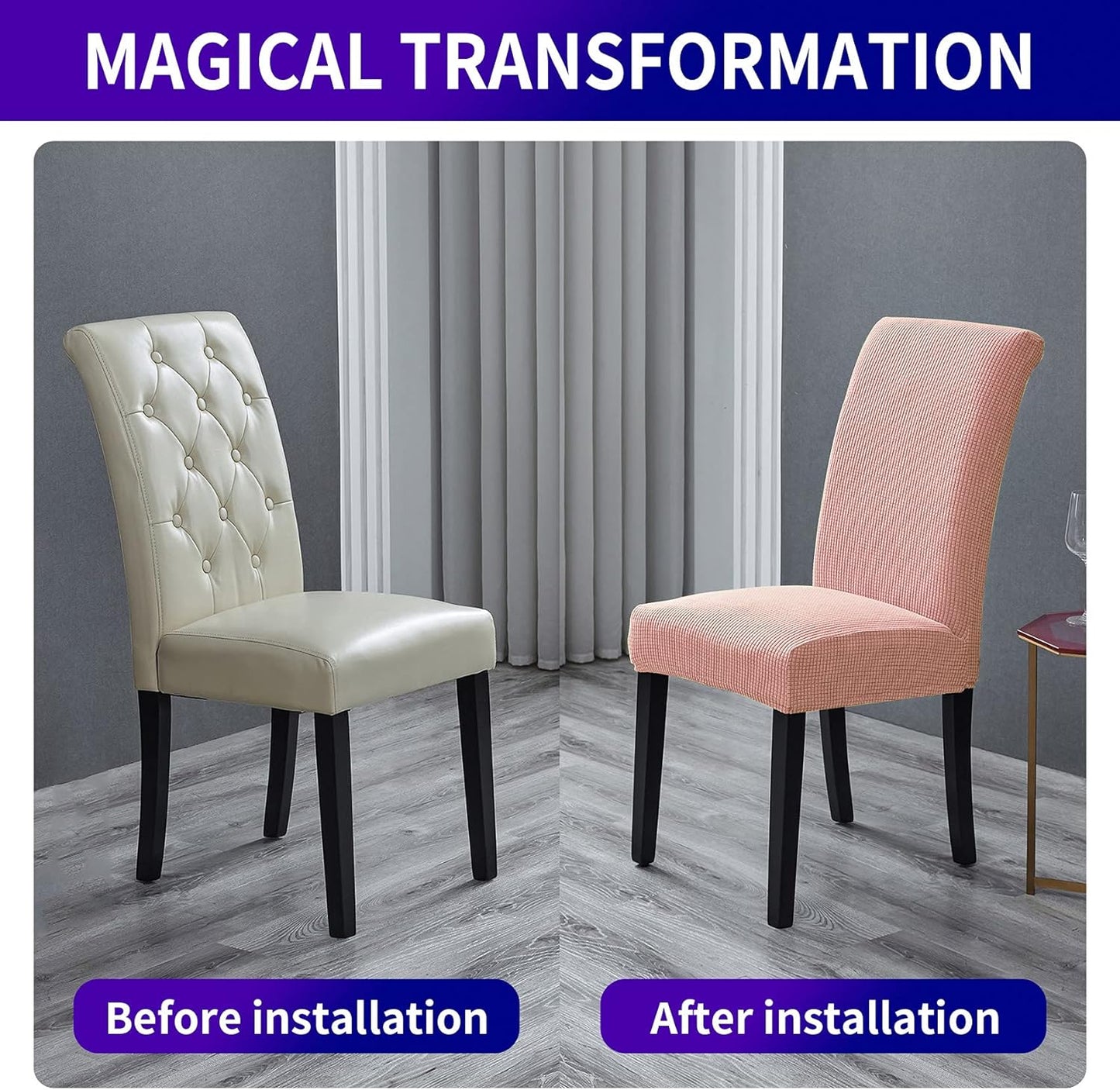 Stretch Chair Covers for Dining Room Set of 4, Removable Washable Dining Room Chair Covers, Dining Chair Slipcovers Seat Protector, Great for Home Decor and Banquet (Dusty Pink, 4 Pack)