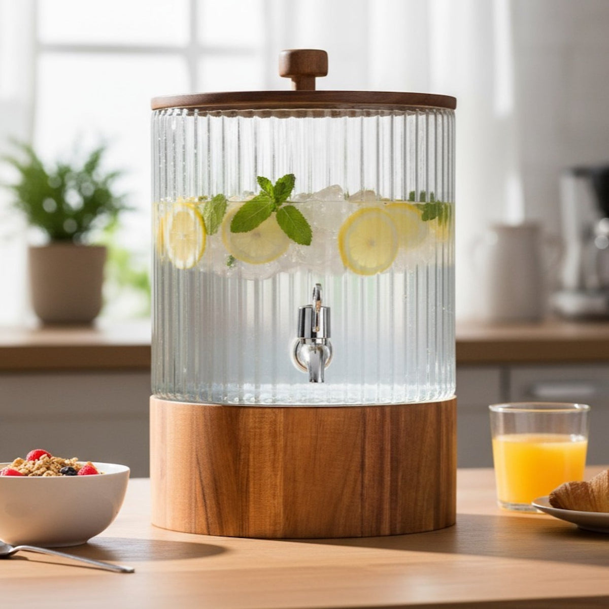 Naples Beverage Dispenser With Wooden Lid & Base