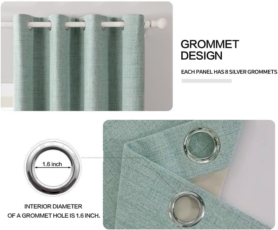 Linen Texture 90 Inches Curtains for Bedroom 100% Blackout Thermal Insulated Seafoam Green Curtains Grommet Room Darkening Drapes for Living Room Nursery 52X90 Inch (2 Panels)