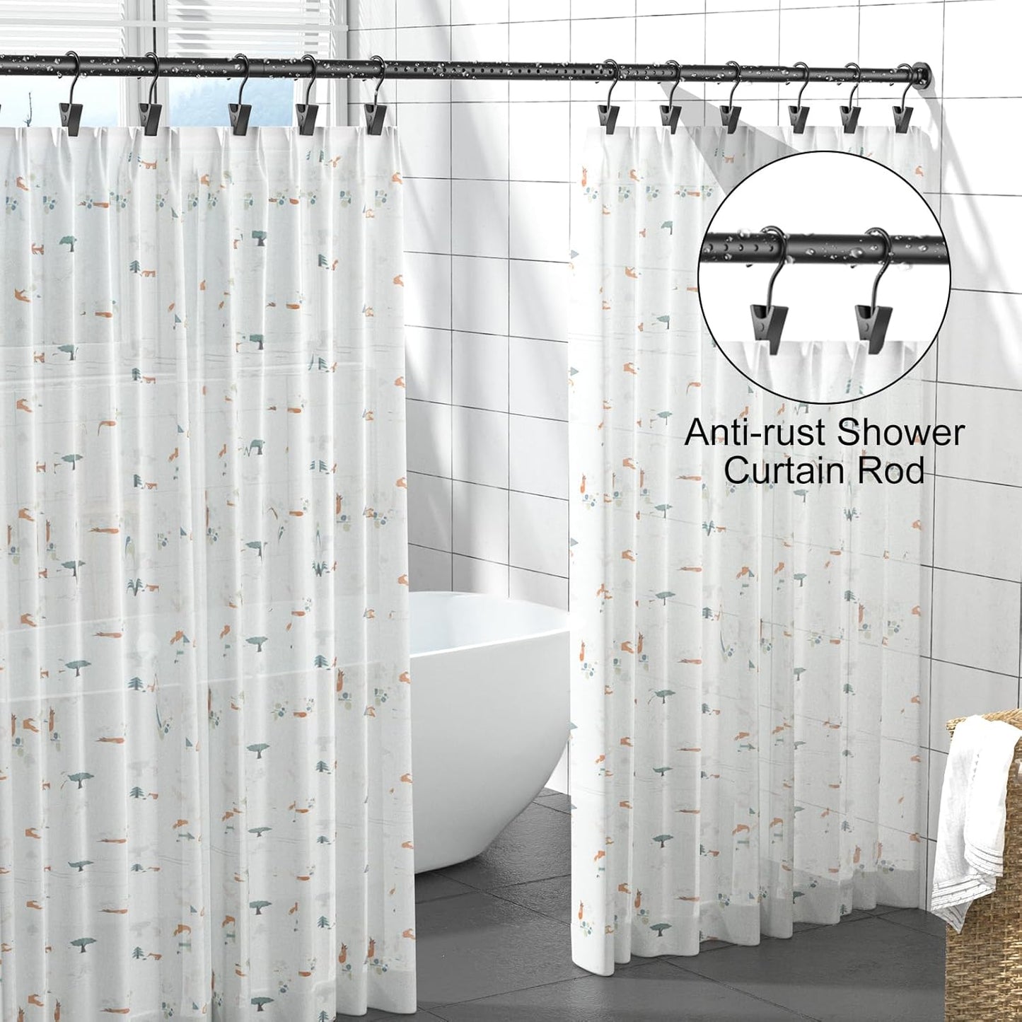 Room Divider Tension Curtain Rod, 43-83 Inch Tension Shower Curtain Rods, Curtain Rods No Drilling for Window,Adjustable Bathroom Stall Tension Pole-Black