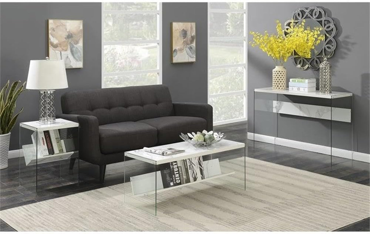 Soho End Table, Faux White Marble, 15.75 in X 16.5 in X 23.75 In