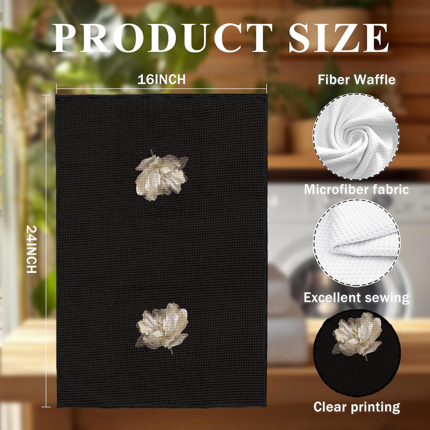 Black and White Hand Towels, Dark Moody Peony Floral Kitchen Towels, Black and White Dish Towels,Modern Peony Flower Hand Towels for Bathroom Decor, 16X24 Inch