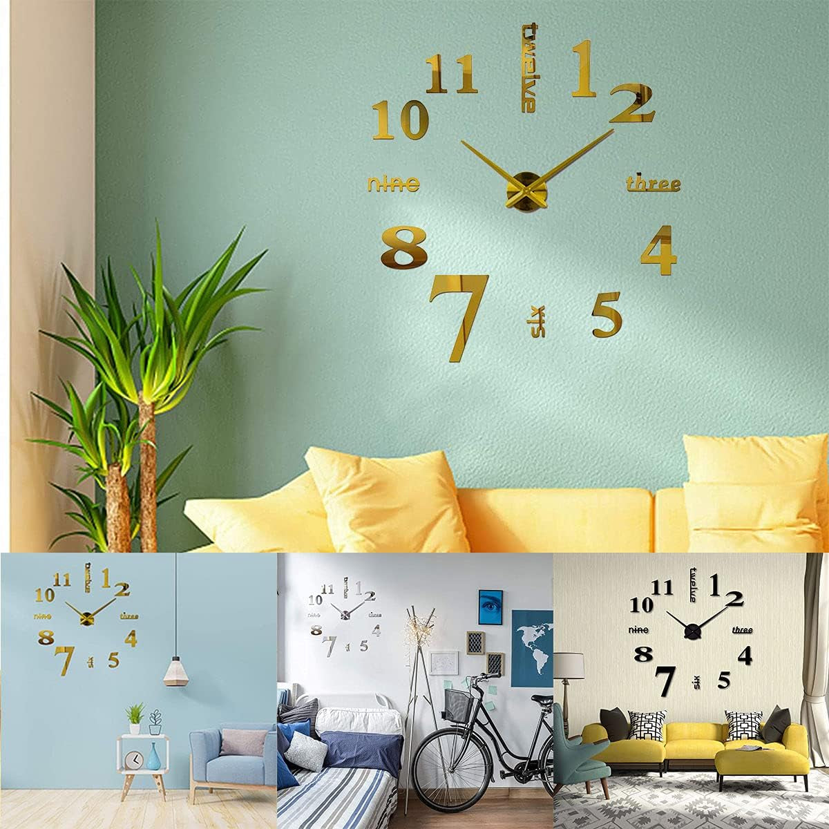 3D DIY Large Wall Clocks for Living Room Decor, Wall Clock Stickers Frameless Mirror Surface Wall Sticker Home Decor Silent Modern Wall Clocks for Bedroom Kitchen Office School Wall Decoration(Silver)