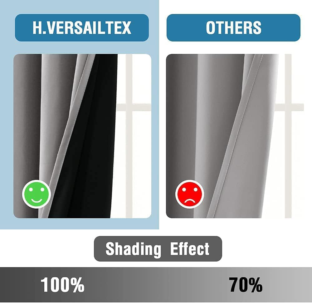 100% Blackout Curtains for Bedroom Thermal Insulated Blackout Curtains 63 Inch Length Heat and Full Light Blocking Curtains for Living Room with Black Liner 2 Panels Set, Dove Gray