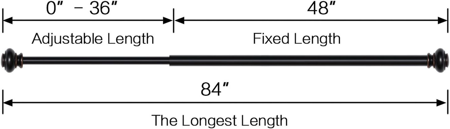 Black Curtain Rods 2 Pack Window Curtain Rods for Windows 48 to 84 Inch 3/4 Inch Adjustable Decorative Single Curtain Rod Set, Black with Antique Bronze Finishing, 2 Pack