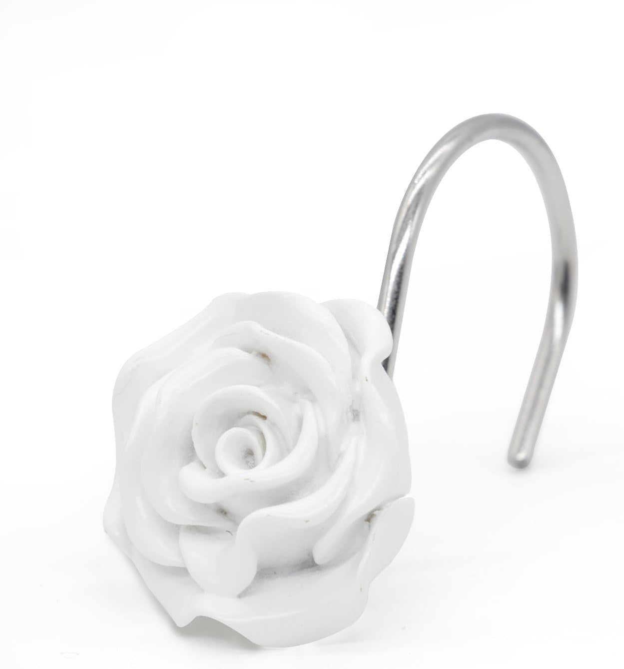 Shower Curtain Hooks, Home Decorative Rustproof Shower Curtain Hooks Resin Rose Flower Shower Hooks Rings for Bathroom Shower Rods Curtains,Set of 12 Hooks (White)