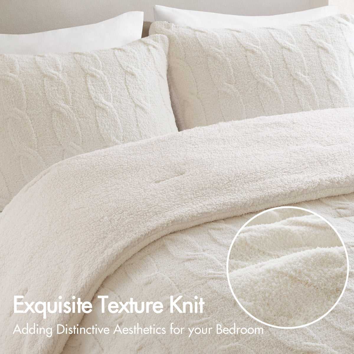 Soft Ivory Cable Knit Chenille Comforter Set-Twin