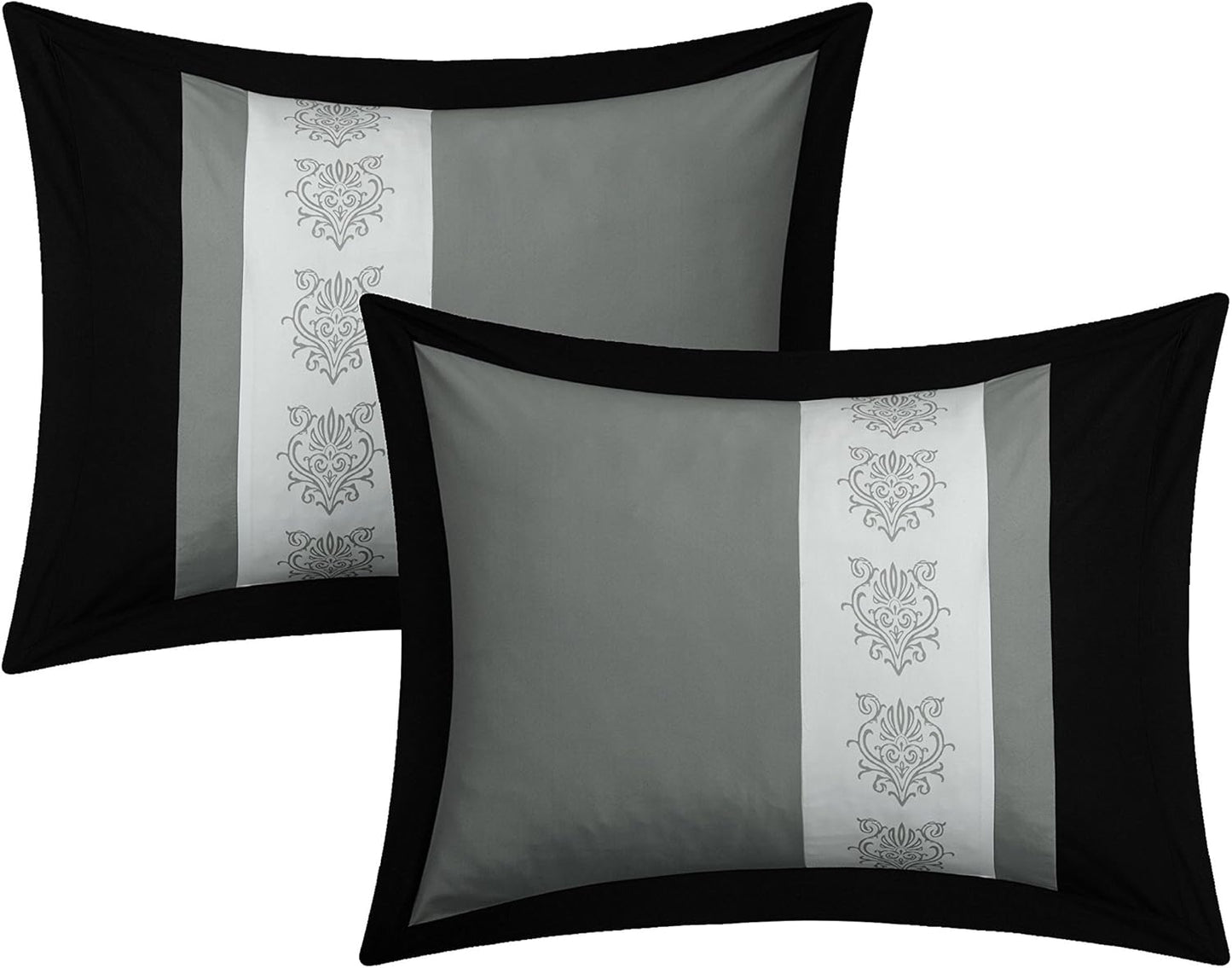 Clayton 10 Piece Comforter Set Pintuck Pieced Block Embroidery Bed in a Bag with Sheet Set, King Black Grey