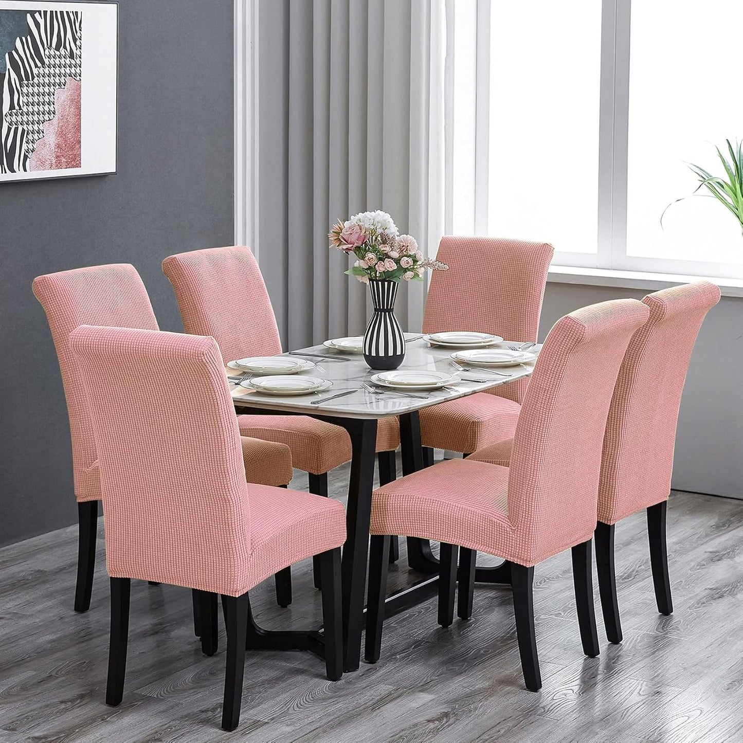 Stretch Chair Covers for Dining Room Set of 4, Removable Washable Dining Room Chair Covers, Dining Chair Slipcovers Seat Protector, Great for Home Decor and Banquet (Dusty Pink, 4 Pack)