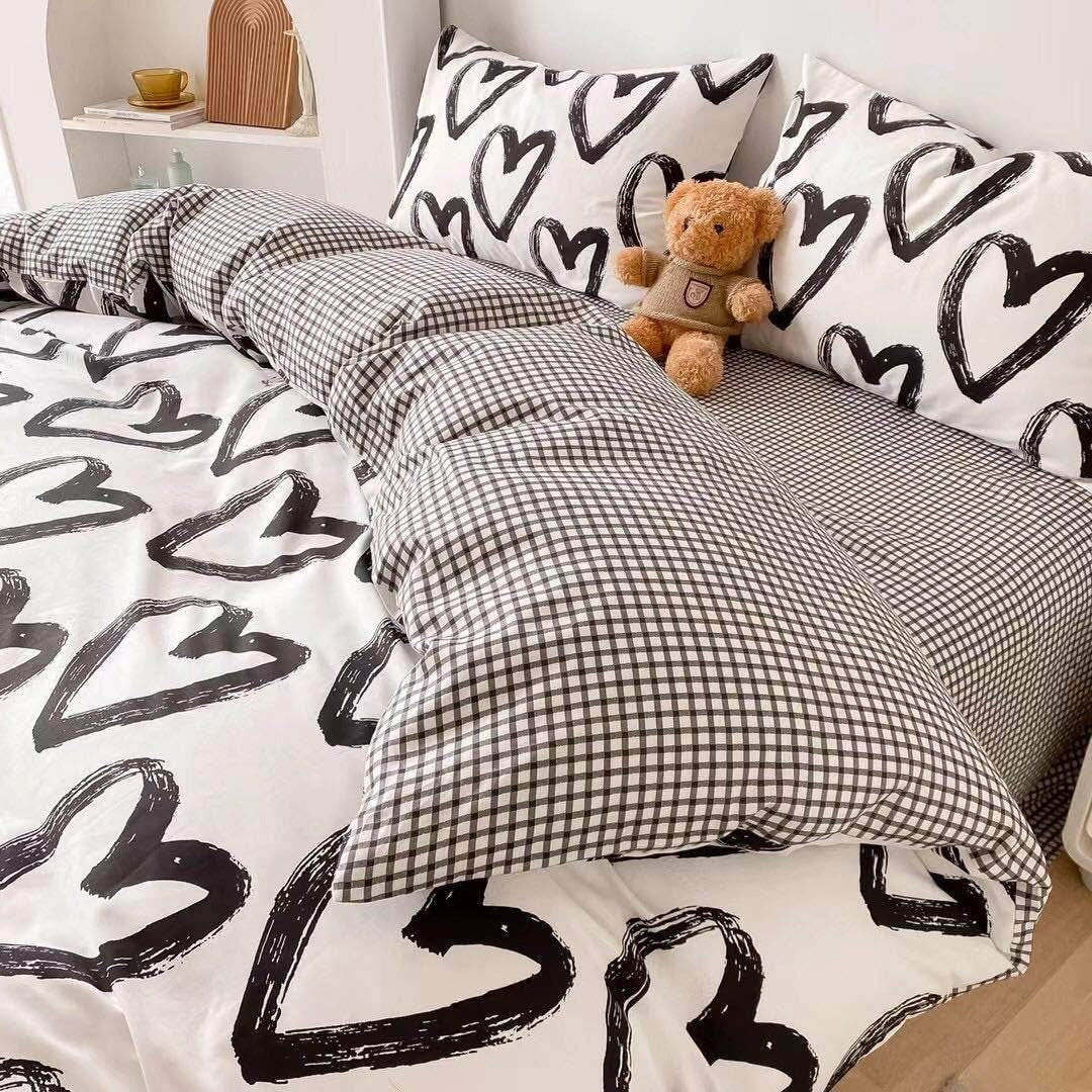 Love Comforter Set King Heart Shaped Bedding Sets White and Black Comforter for Women Men Love Heart Bedding Comforters King Size