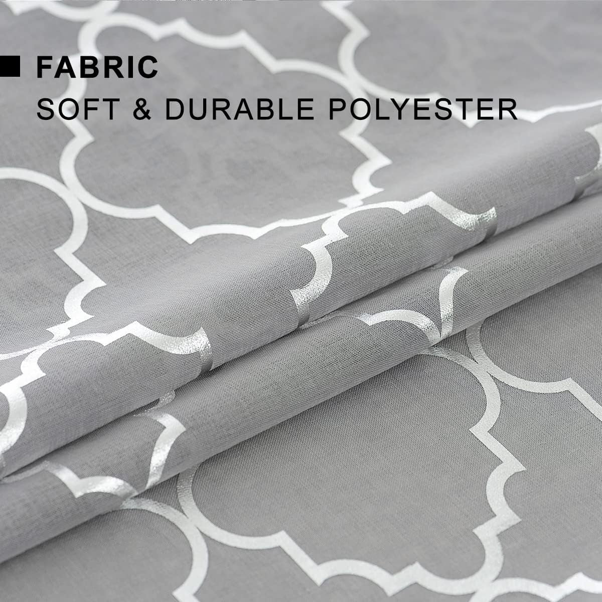 Silver Sheer Curtains 63 Inch Length 2 Panels Metallic Silver Moroccan Pattern Shimmer Sheer Curtains for Bedroom, Grommet Light Filtering Privacy Sprakle Sheer Window Curtains, W52 X L63 Inch