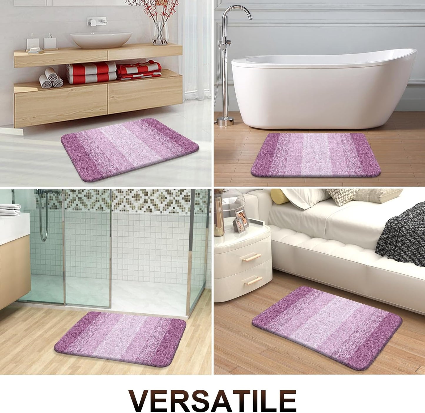Bathroom Rugs Mat 24X16, Extra Soft Absorbent Microfiber Bath Rugs, Rubber Backing, Quick Dry, Washable Bath Mats for Bathroom Floor, Tub and Shower, Home Decor Accessories, Pinkish-Purple