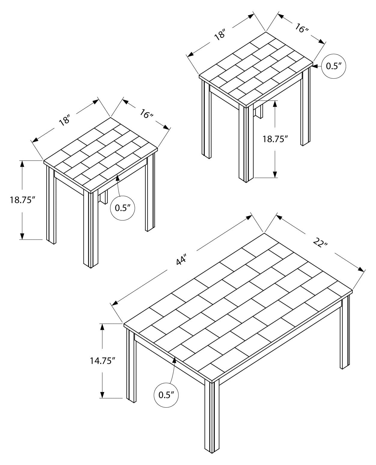 3 Piece Table Set - Black/Grey