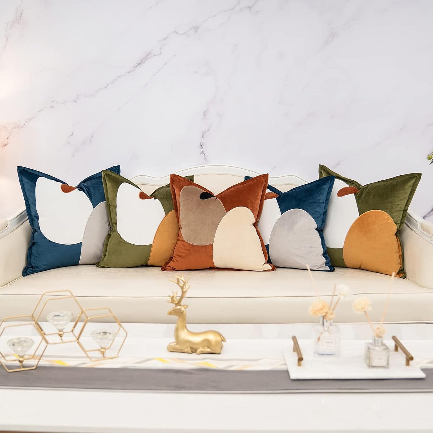 Green Decorative Velvet Throw Pillow Cover with Cloth Texture Patchwork Cushion Case Modern 18X18 Inch Pillowcase for Sofa Couch Bedroom Living Room Home Decor