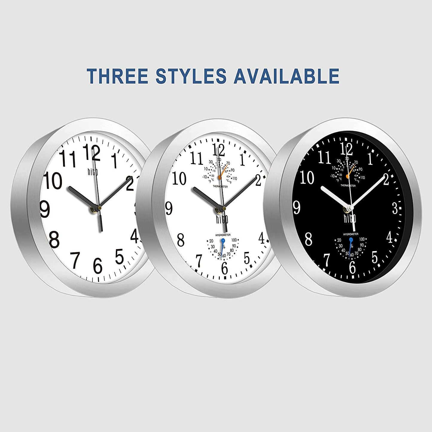 10 Inch Silent Wall Clock Battery Operated Non Ticking Glass Cover Silver Aluminum Frame, for Kitchen, Bedroom, Home Office, Living Room Decor (Black)