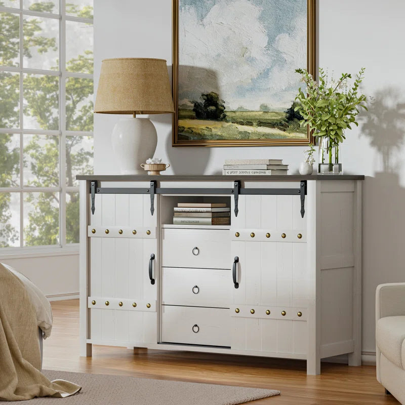 Wynny Farmhouse Wood Dresser with 3 Drawer and 2 Barn Door