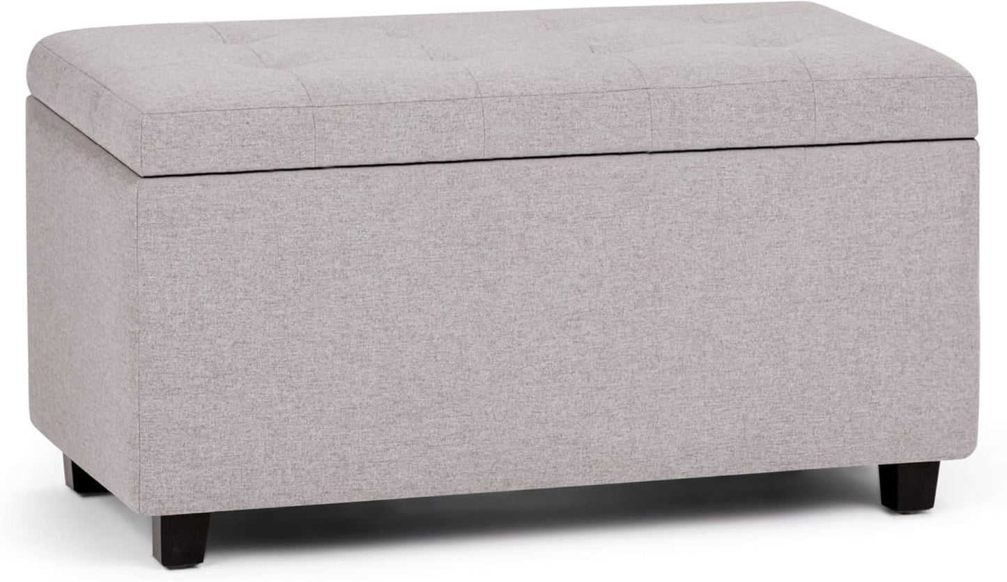Cosmopolitan 34 Inch Wide Transitional Rectangle Storage Ottoman in Cloud Grey Linen Look Fabric, Assembled, for the Living Room, Entryway and Family Room