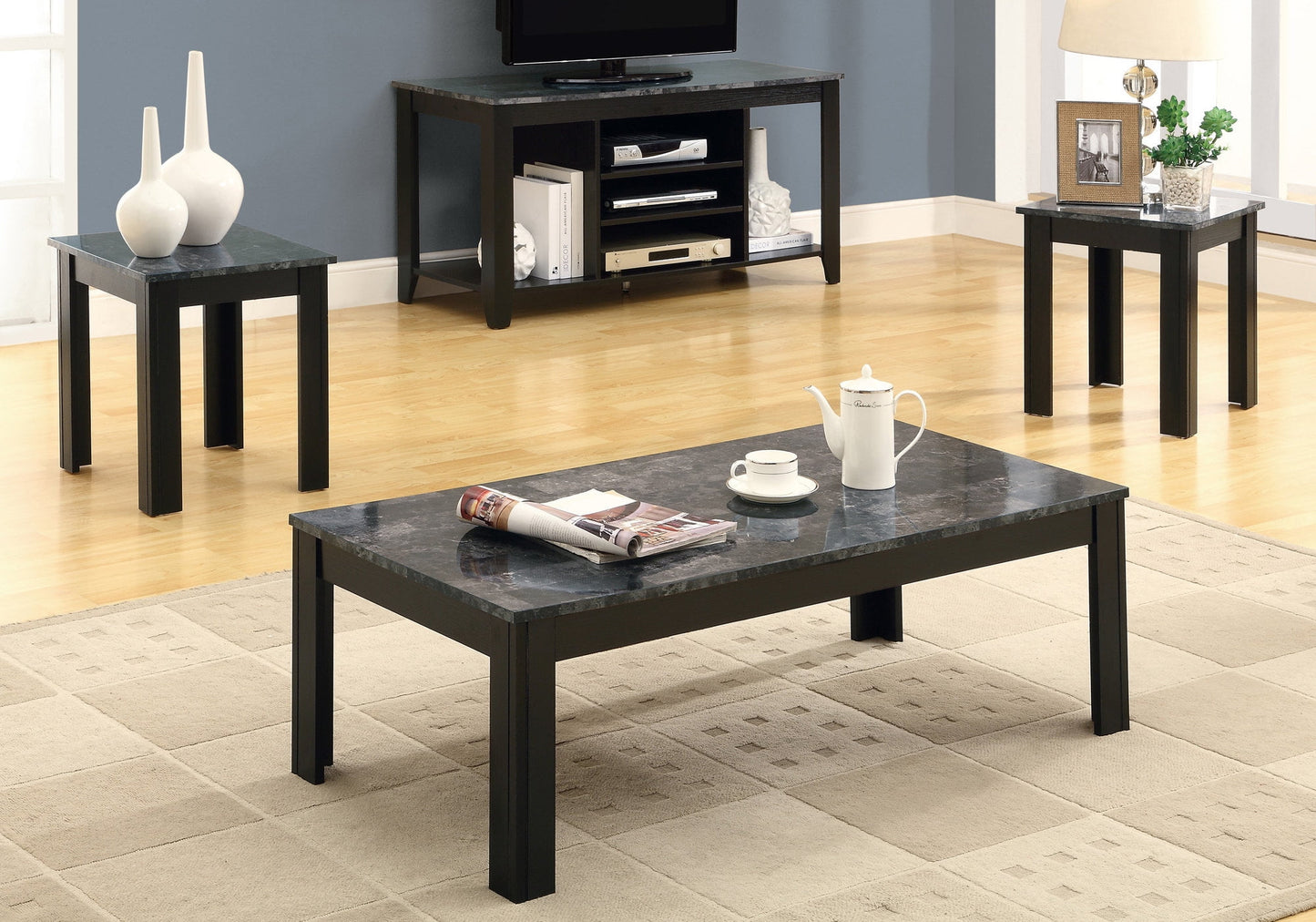 3 Piece Table Set - Black/Grey