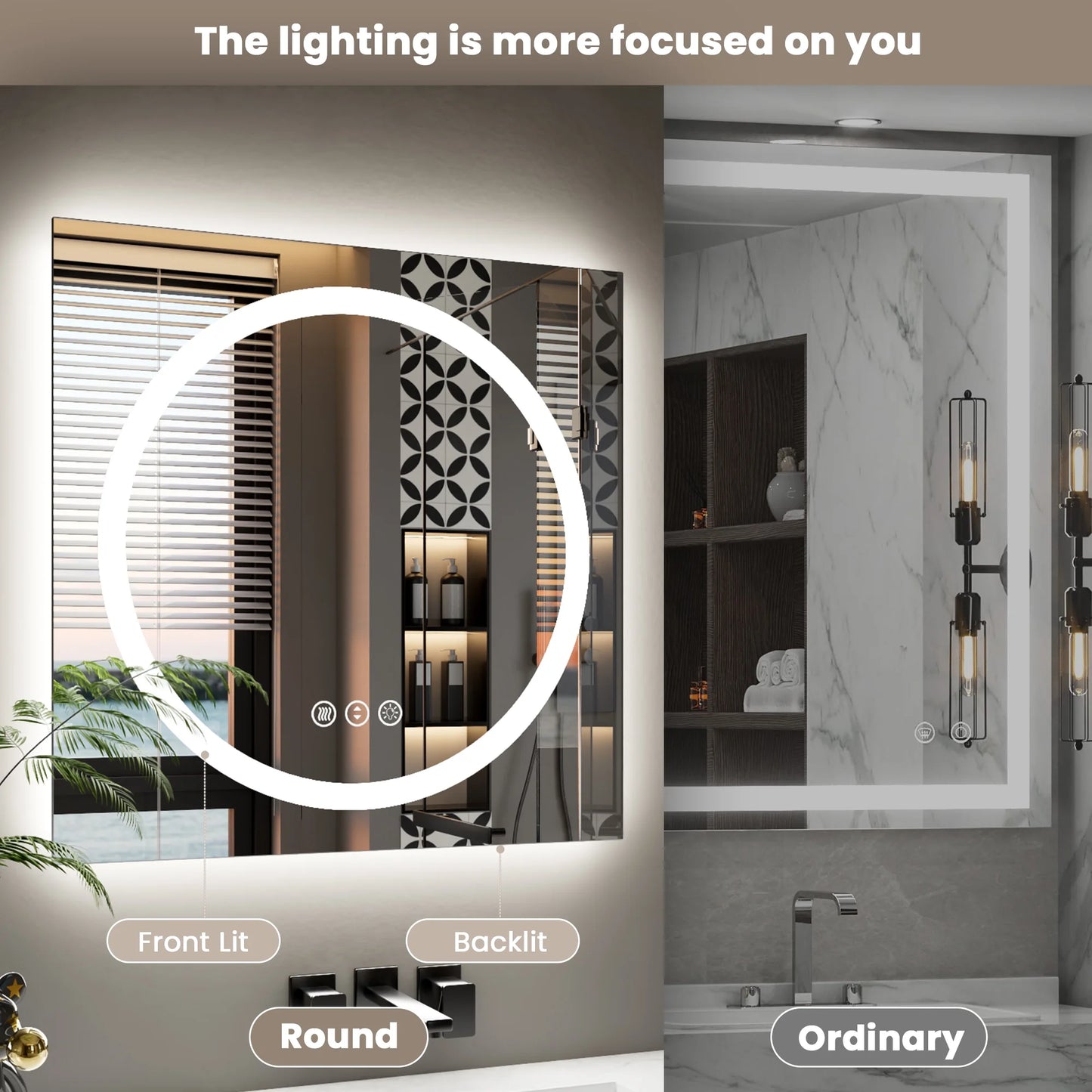Double-Layer LED Bathroom Mirror 36X36 Inch,Wall Mirrors with Anti-Fog Vanity Mirror ,Shatter-Proof,Memory Makeup Mirror with LED Lights