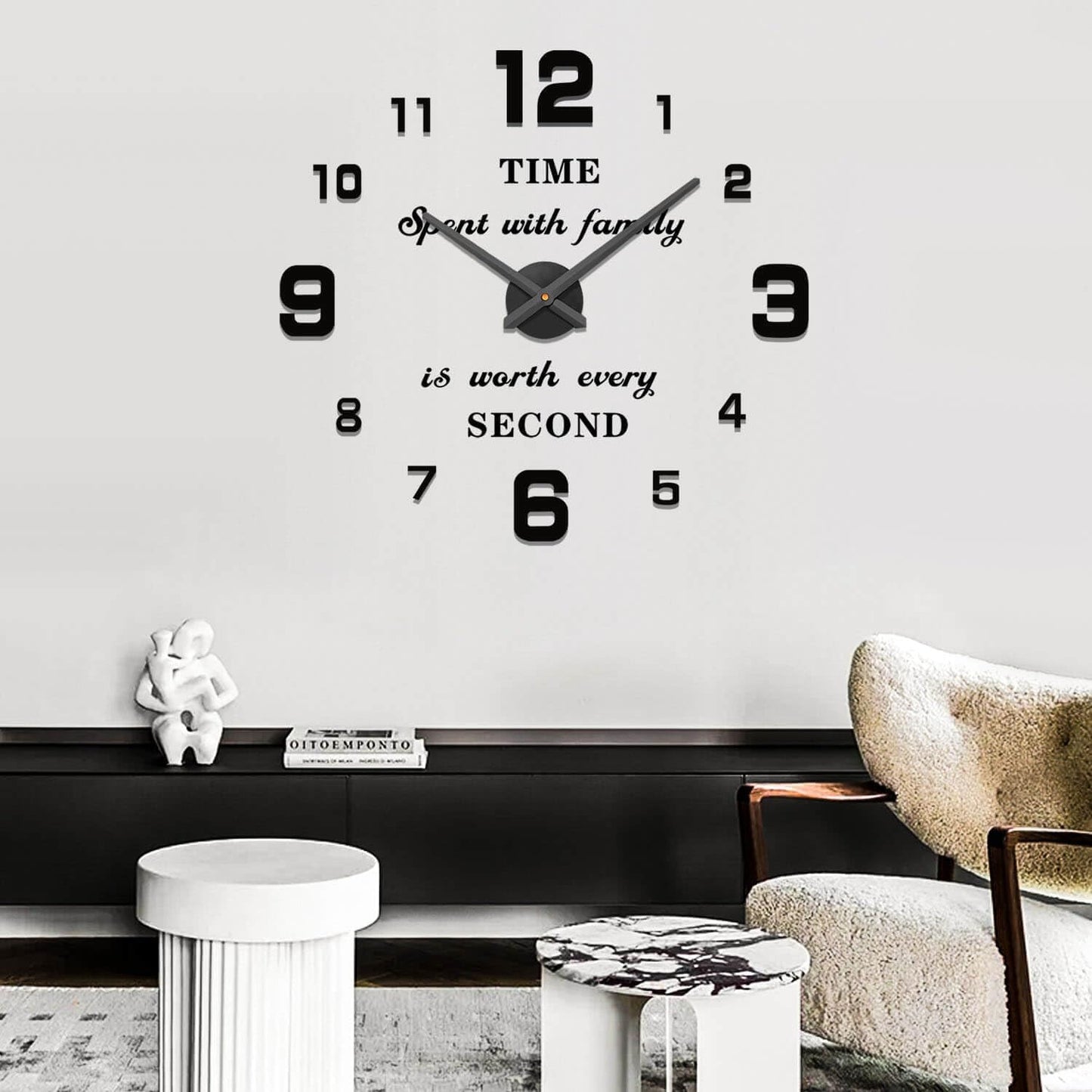 Wall Clock Big Wall Clocks for Living Room Decor, Decorative Wall Clocks Battery Operated (Black Wall Decor)