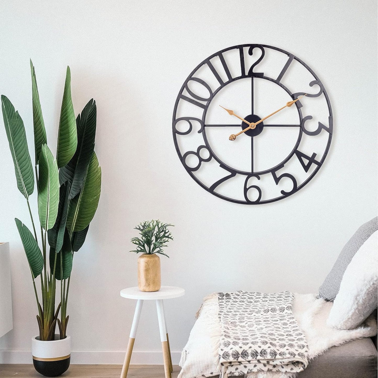 18 Inch Metal Wall Clock, Modem European Arabic Wall Clock Battery Operated, Silent Non Ticking Indoor Outdoor Home Decor Clock for Living Room, Patio
