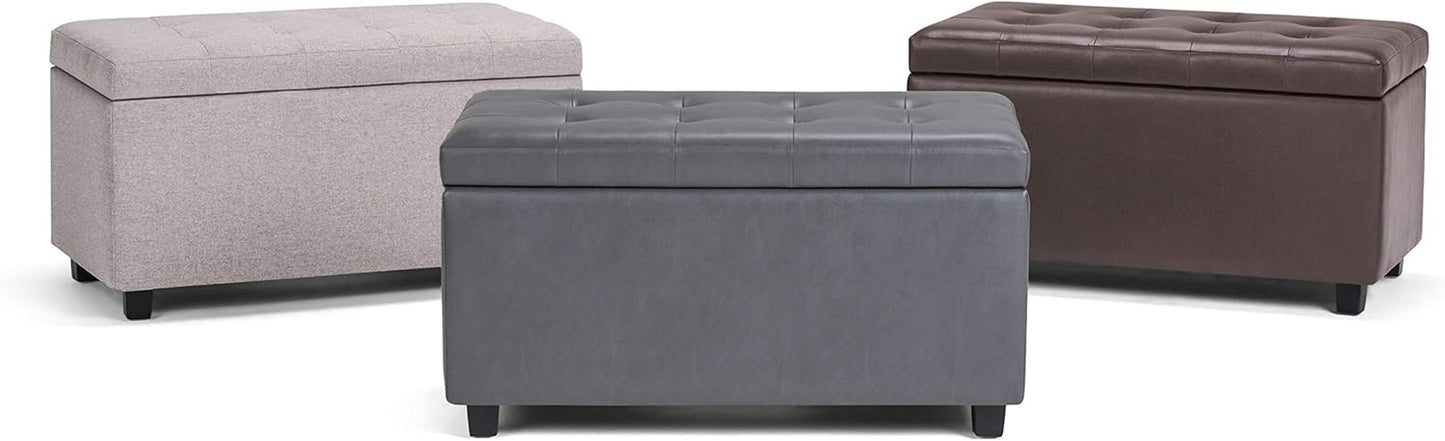 Cosmopolitan 34 Inch Wide Transitional Rectangle Storage Ottoman in Cloud Grey Linen Look Fabric, Assembled, for the Living Room, Entryway and Family Room