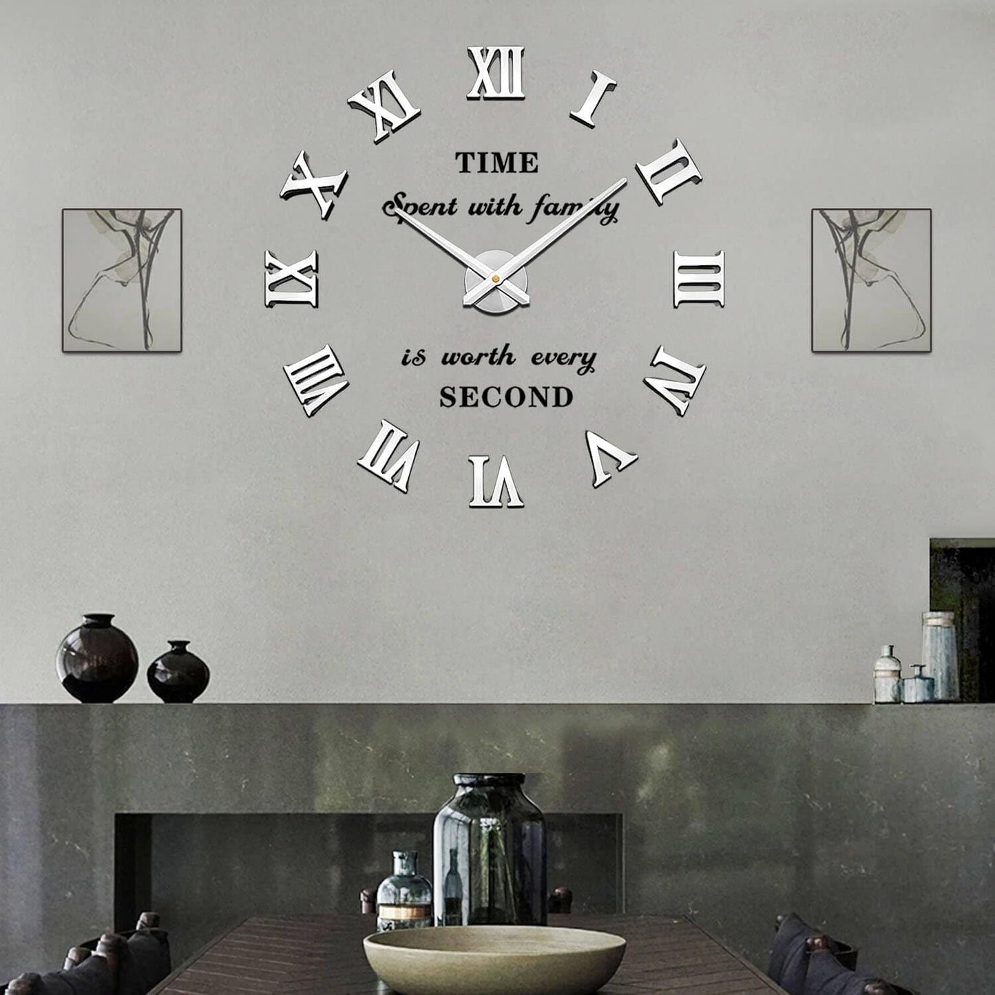 Wall Clock 26"~39",Super Long Warranty 90 Days, Free Replacement Quality Problems;Noble Stylish Oversized Numeral Modern Home for Living Room,Kitchen,Farmhouse,Fireplace(Mirror Silver)