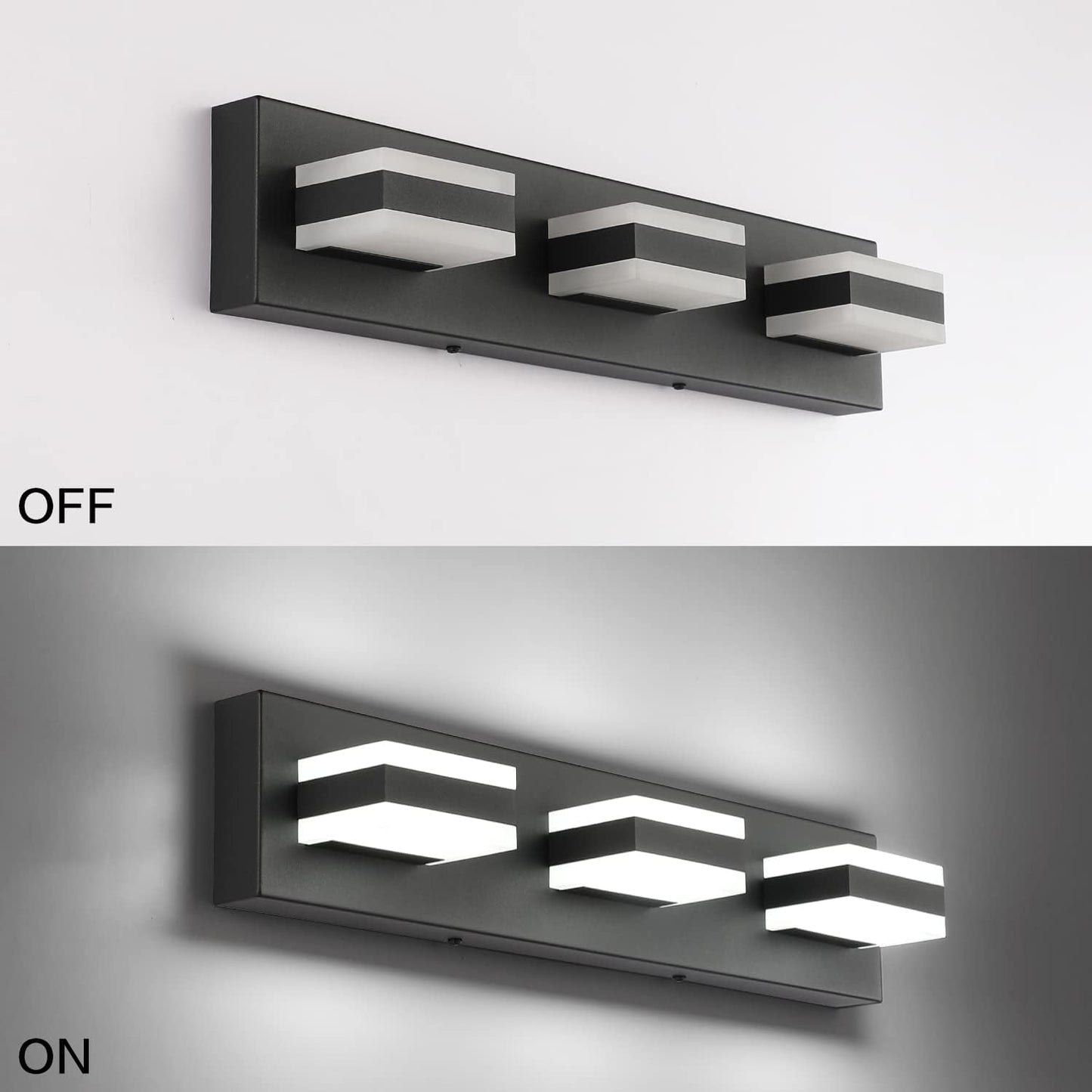 Black Bathroom Vanity Light Fixtures over Mirror LED Dimmable 3 Lights Bath Lighting Restroom Light Modern Vanity Lights for Bathroom Bath Lights