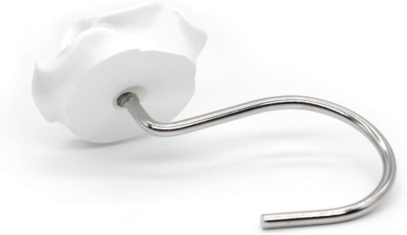 Shower Curtain Hooks, Home Decorative Rustproof Shower Curtain Hooks Resin Rose Flower Shower Hooks Rings for Bathroom Shower Rods Curtains,Set of 12 Hooks (White)