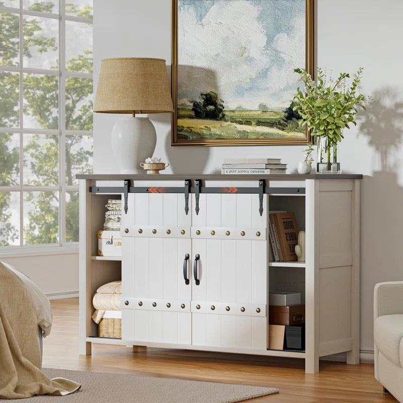 Wynny Farmhouse Wood Dresser with 3 Drawer and 2 Barn Door