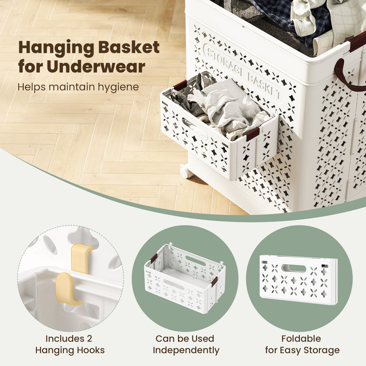 White Plastic Collapsible Laundry Basket