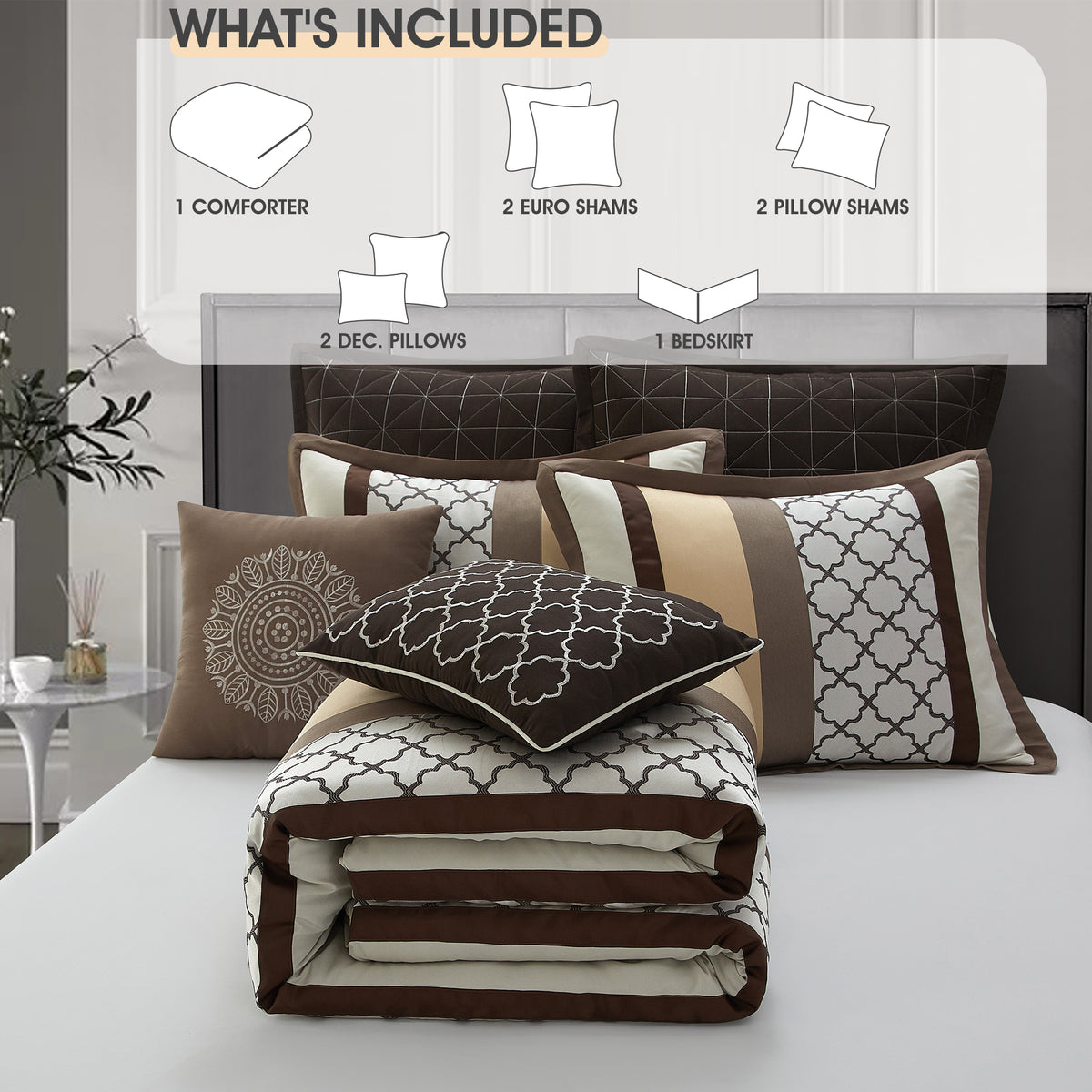 Brown Jacquard Woven with Geometry Bed in a Bag-Queen