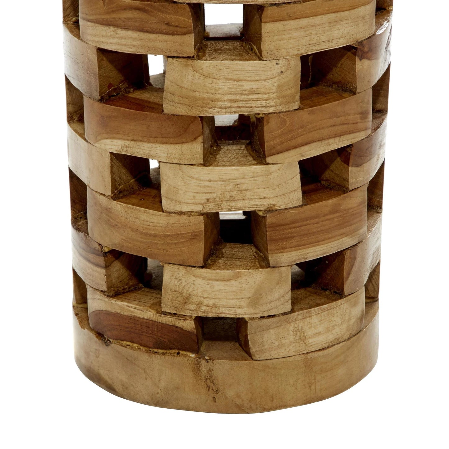 16", 12"H Handmade Brown Teak Wood Vase with Cut Out Patterns, Set of 2