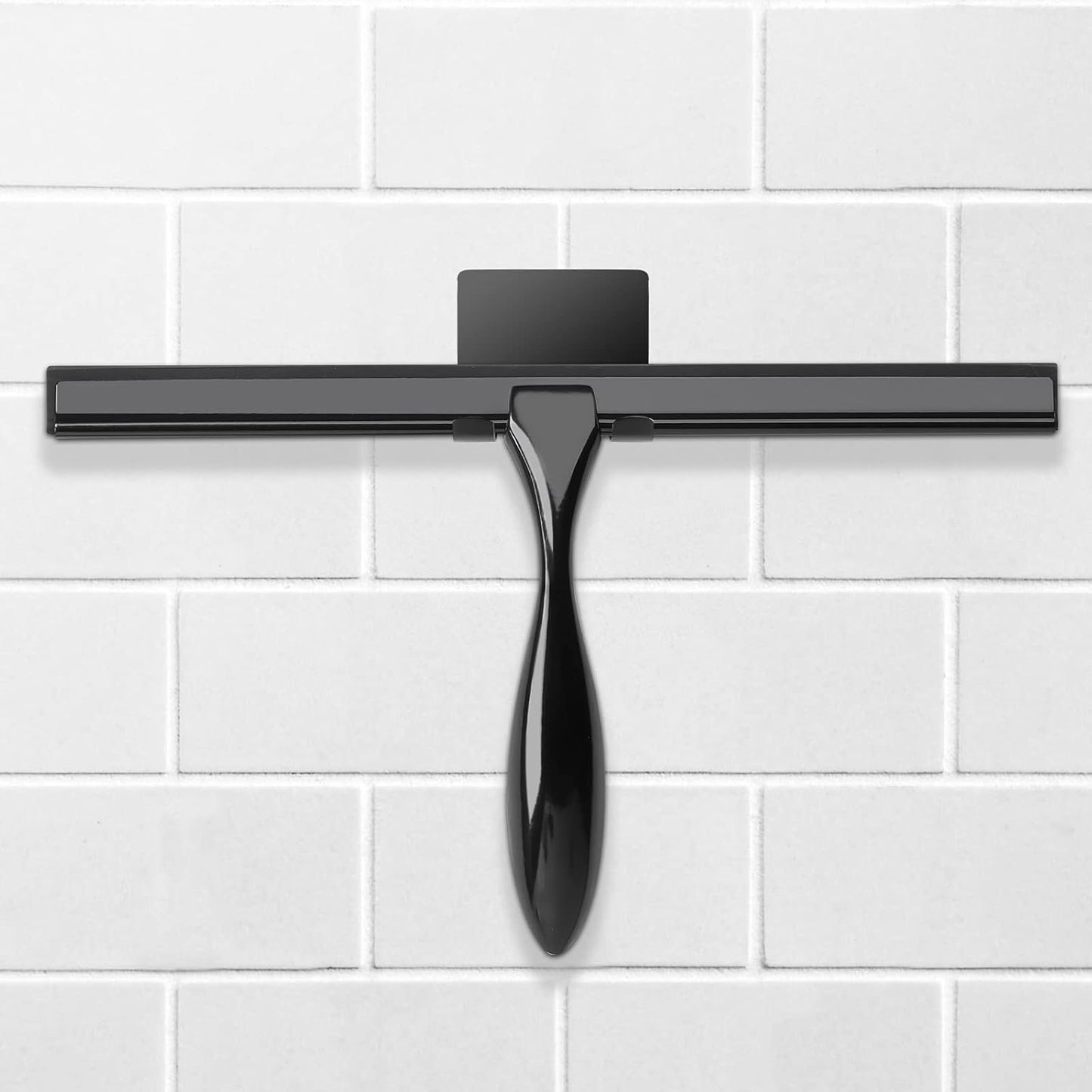 14-Inch Shower Squeegee Set, Includes Shower Door Hook and Adhesive Hook, Squeegee for Shower Doors, Mirror and Window, Black