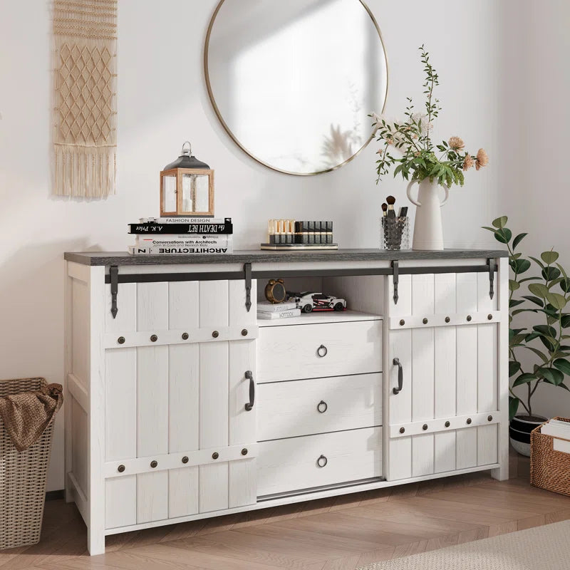 Wynny Farmhouse Wood Dresser with 3 Drawer and 2 Barn Door