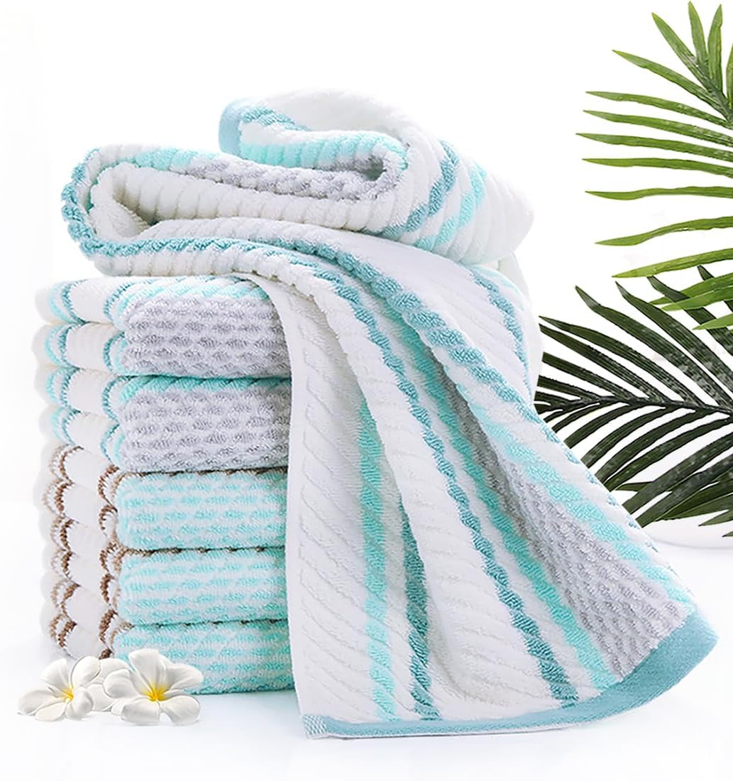 Hand Towels Set of 4 Striped Pattern 100% Cotton Soft Absorbent Decorative Towel for Bathroom (Green)