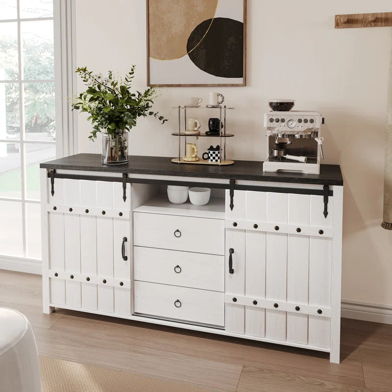 Wynny Farmhouse Wood Dresser with 3 Drawer and 2 Barn Door