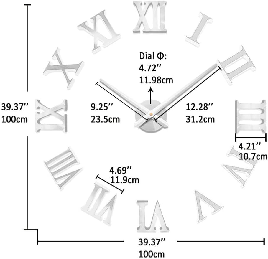 Wall Clock 26"~39",Super Long Warranty 90 Days, Free Replacement Quality Problems;Noble Stylish Oversized Numeral Modern Home for Living Room,Kitchen,Farmhouse,Fireplace(Mirror Silver)