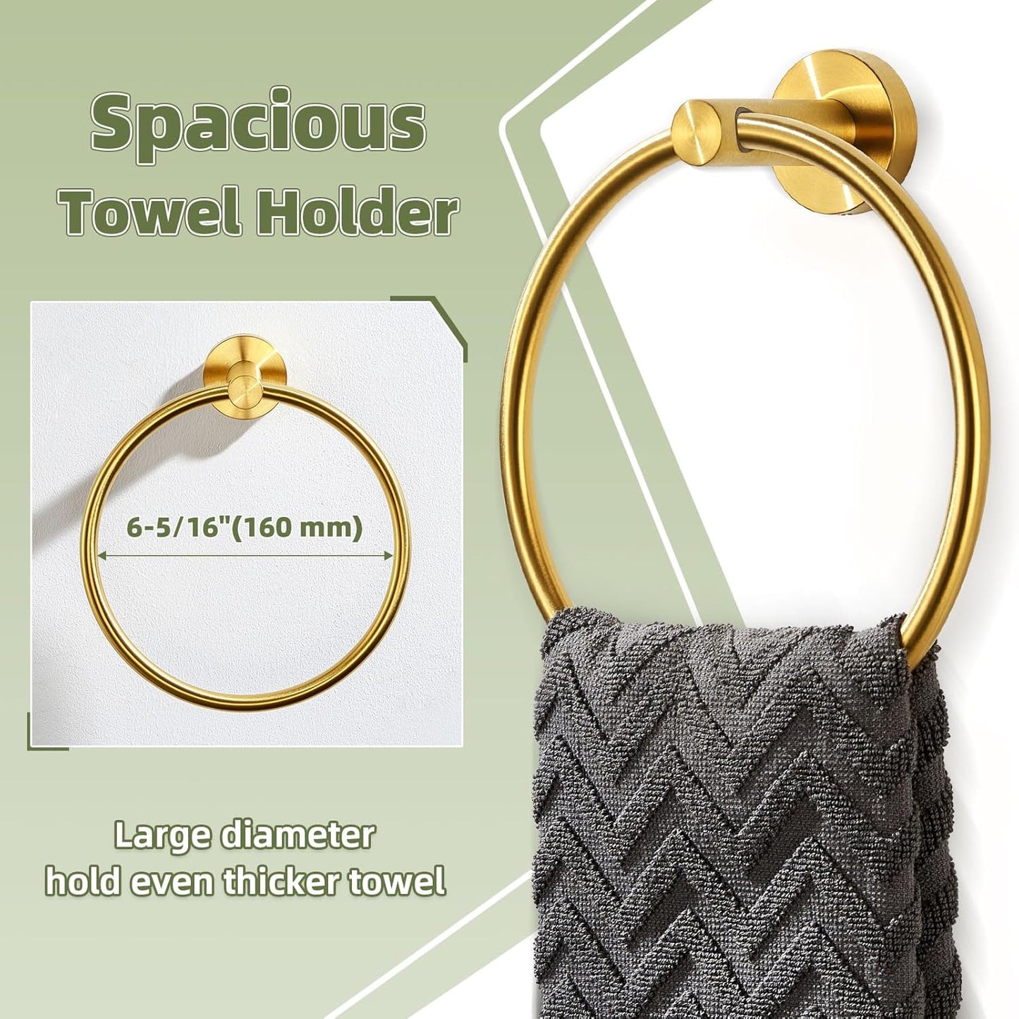 Towel Ring for Bathroom Wall, Brushed Gold Hand Towel Ring Holder, Heavy Duty SUS 304 Stainless Steel Modern Bathroom Accessories