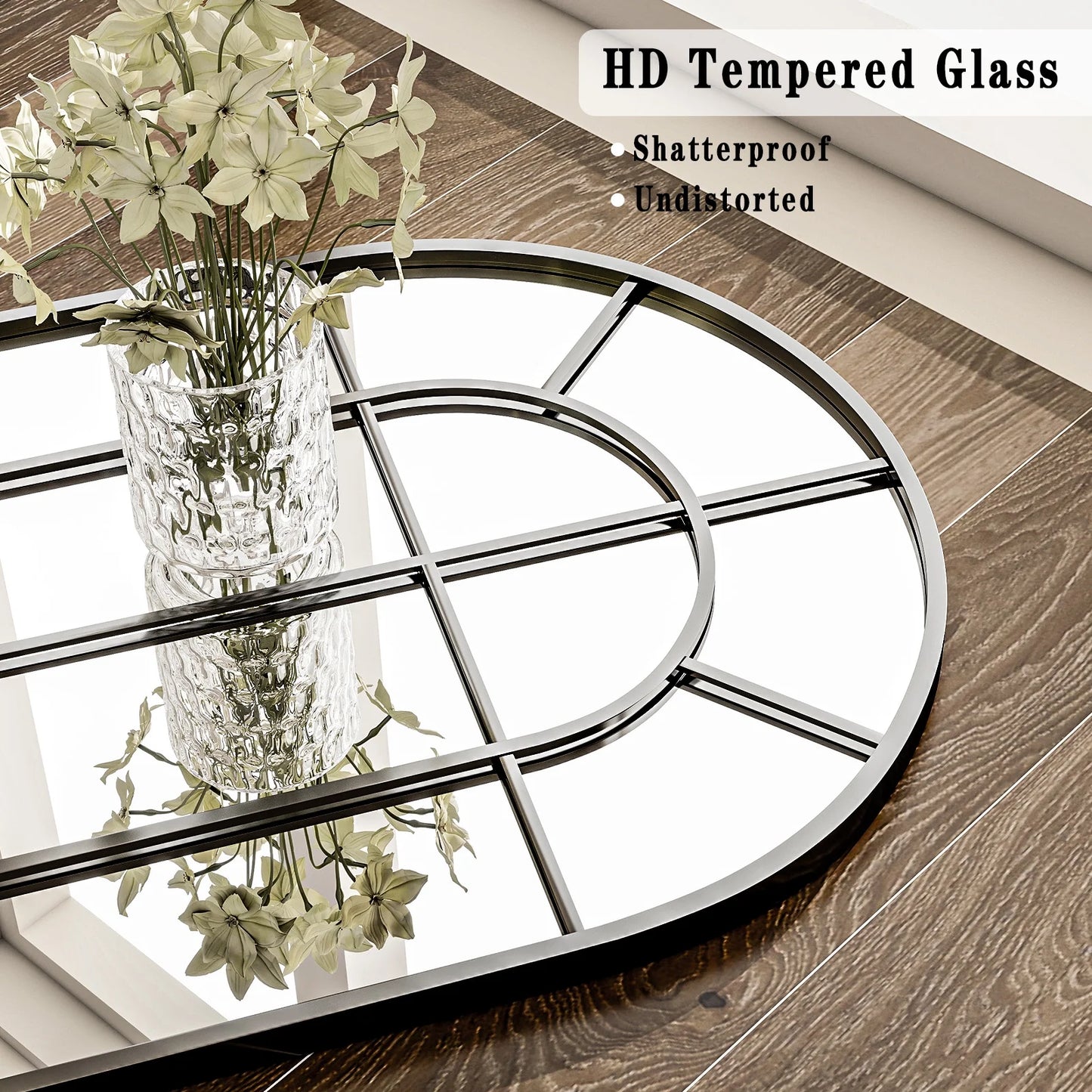 69"X 25" Arched Full-Length Windowpane Mirror Wall-Decor Mirror,Black