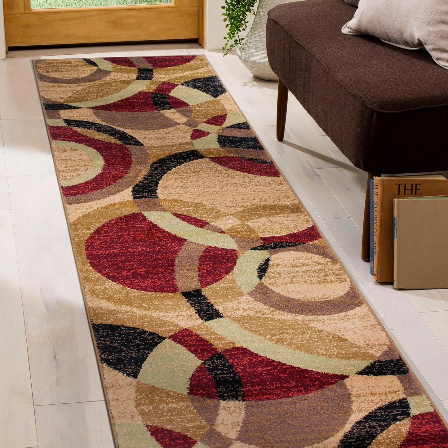 Contemporary Abstract Circles Perfect for High Traffic Areas of Your Living Room,Bedroom,Home Office,Kitchen Easy Cleaning Runner Rug 2' X 7'2" Multi