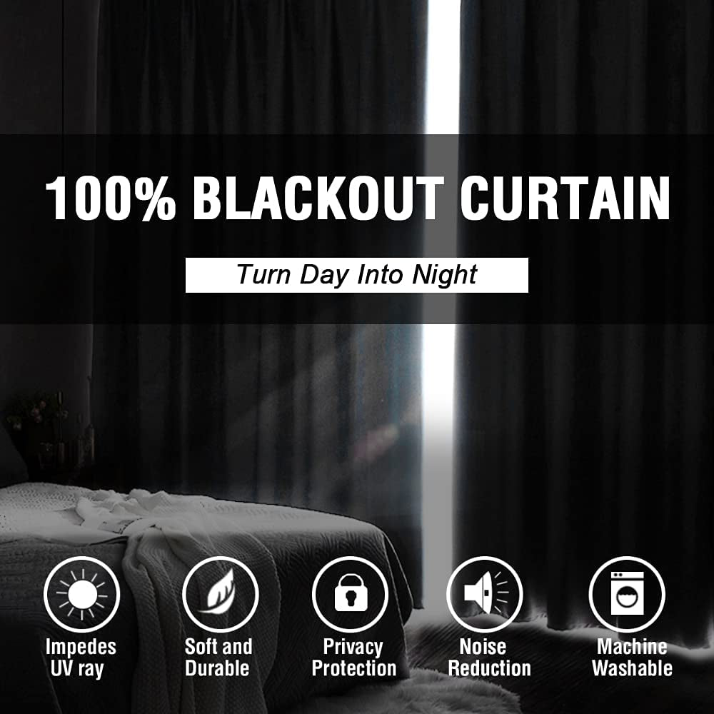 100% Blackout Curtains for Bedroom Thermal Insulated Blackout Curtains 63 Inch Length Heat and Full Light Blocking Curtains for Living Room with Black Liner 2 Panels Set, Dove Gray