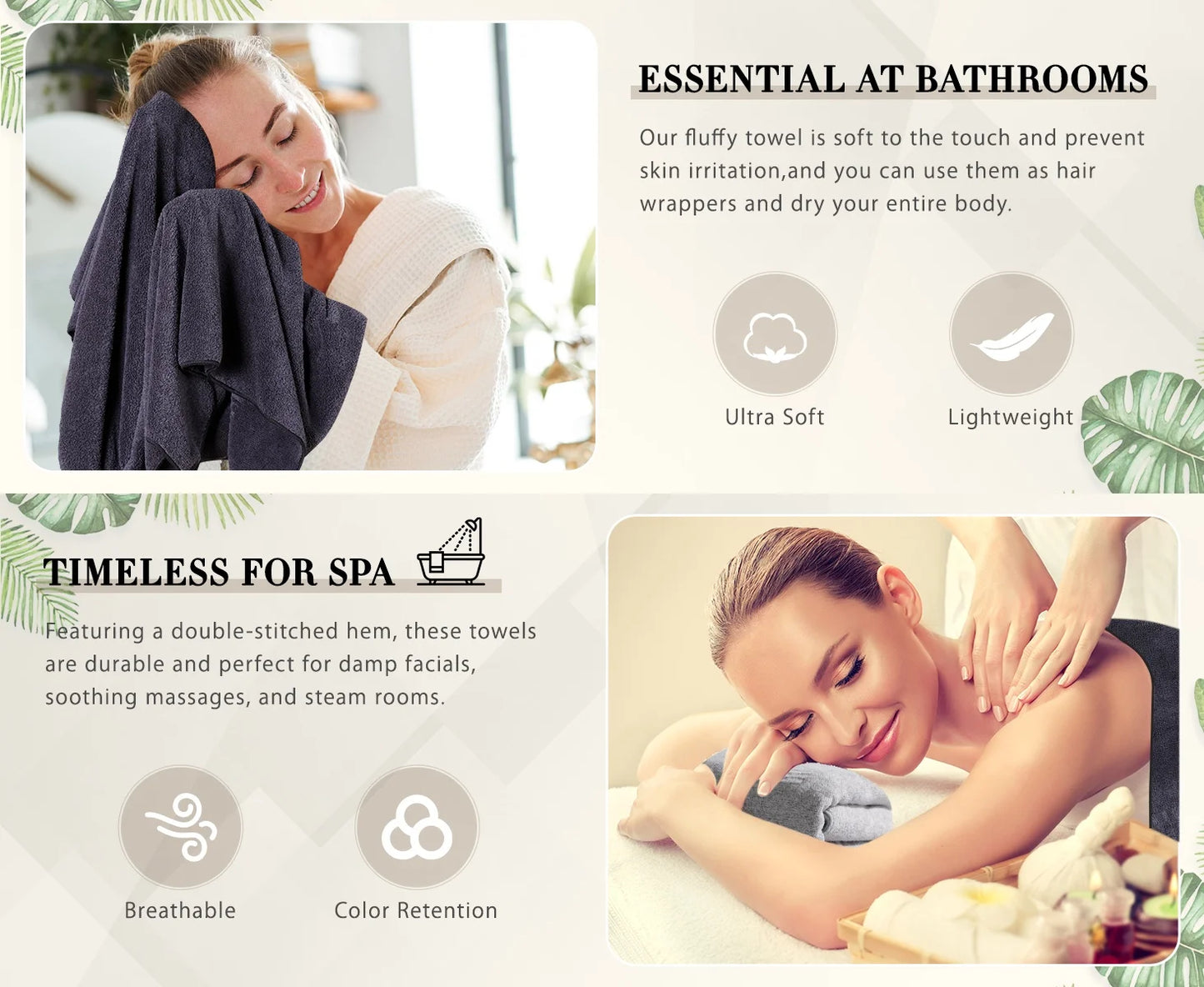 2-Pack 27" X 54" Bath Towels 30% Viscose Made from Bamboo Ultra Soft & Highly Absorbent Solid Premium Bath Towels for Bathroom, Hotels, Spa and Gym, Light Gray