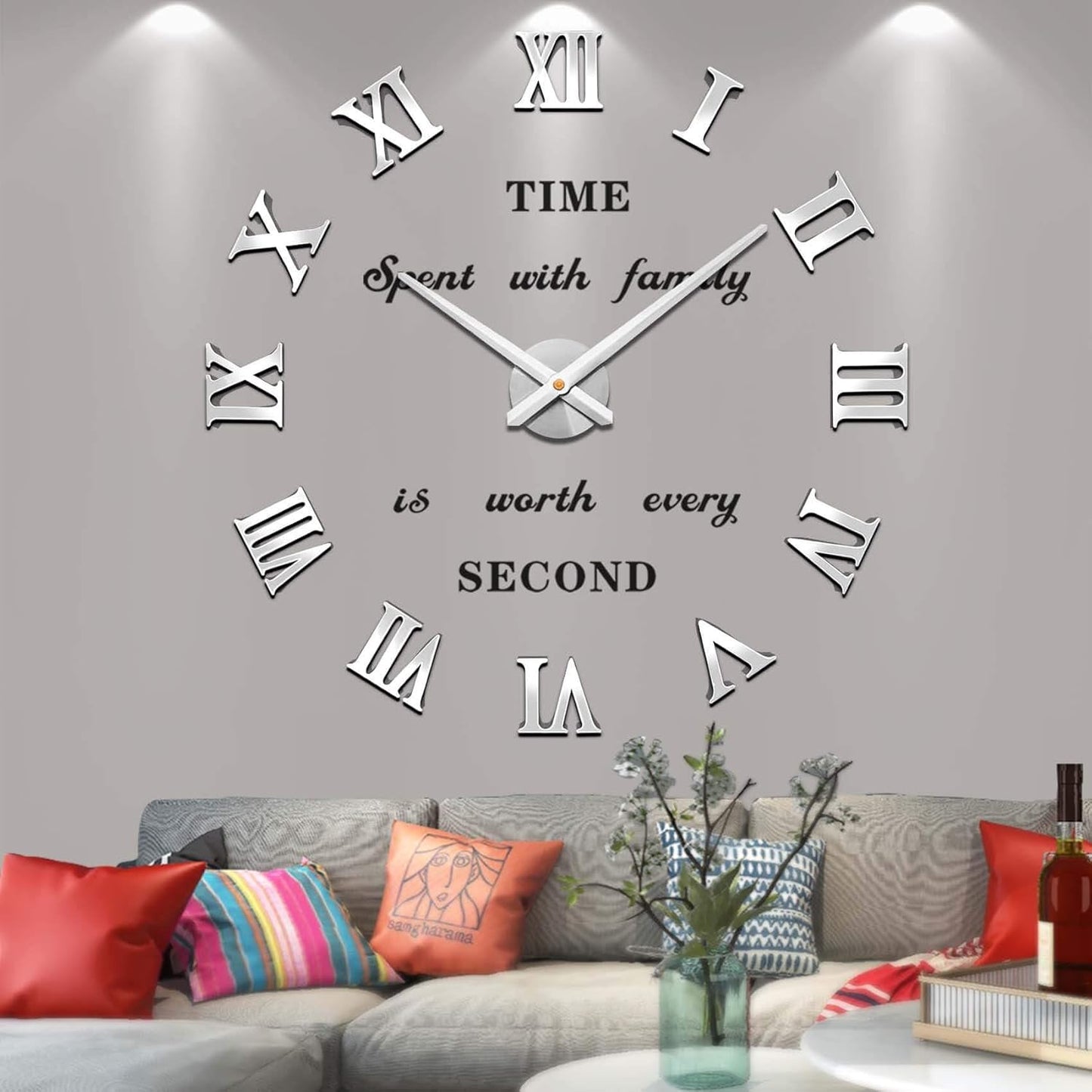 Wall Clock 26"~39",Super Long Warranty 90 Days, Free Replacement Quality Problems;Noble Stylish Oversized Numeral Modern Home for Living Room,Kitchen,Farmhouse,Fireplace(Mirror Silver)
