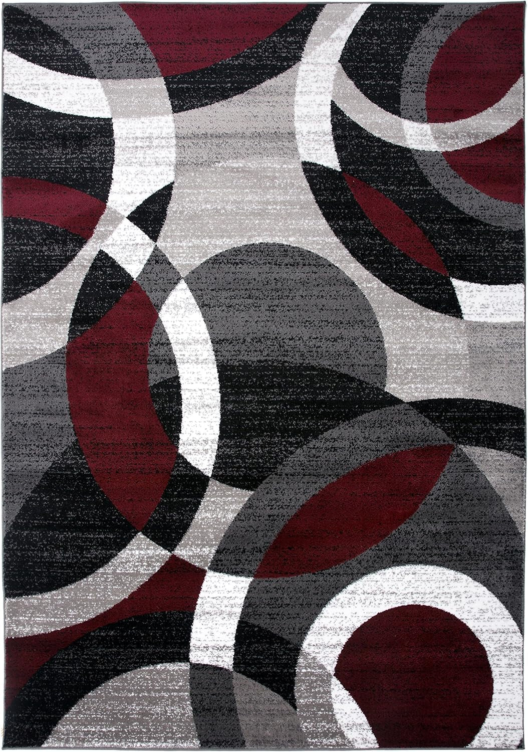 Contemporary Abstract Circles Perfect for High Traffic Areas of Your Living Room,Bedroom,Home Office,Kitchen Area Rug 5'3" X 7'3" Red