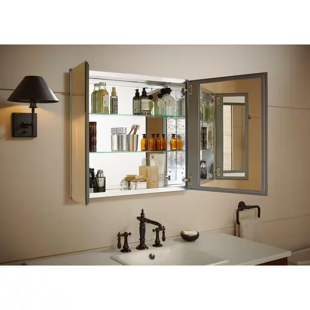 30 In. W X 26 In. H Beveledtwo-Door Recessed or Surface Mount Medicine Cabinet with Mirror Interior