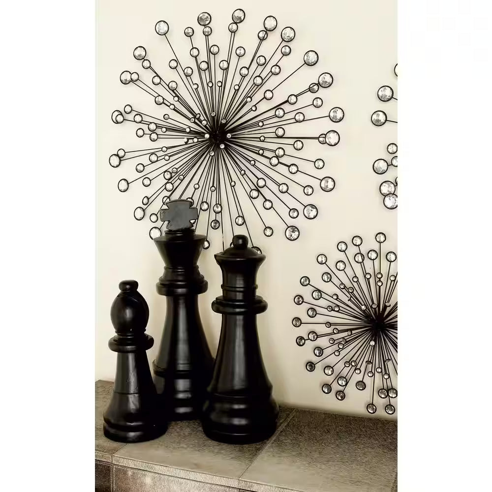 Caspian 24 In. X 4 In. Black Metal Starburst Wall Decor with Crystal Embellishments (3-Pack)