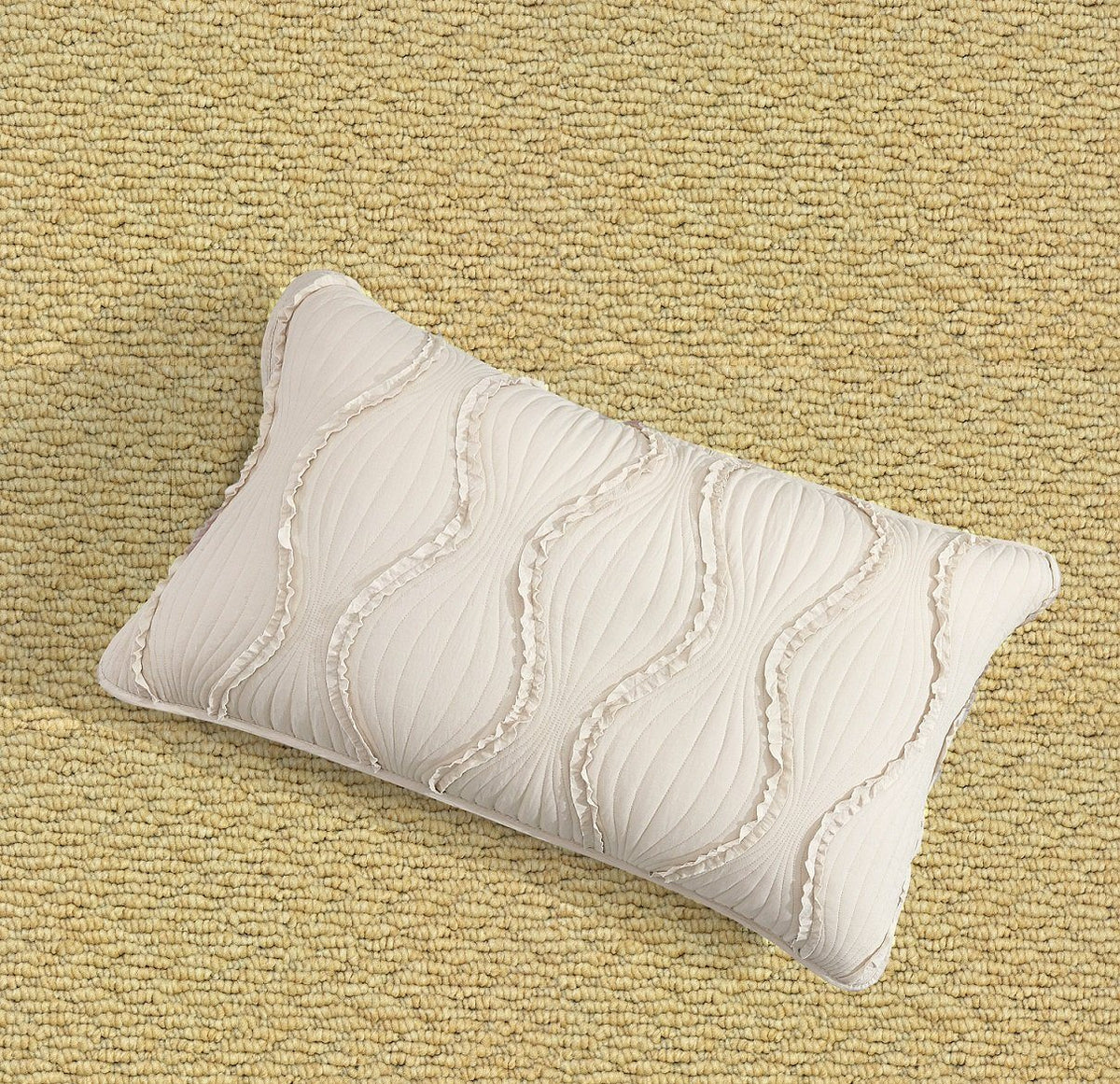 Ivory Boho Ruffle Quilted Bedspread Set | Cotton French Country Bedding