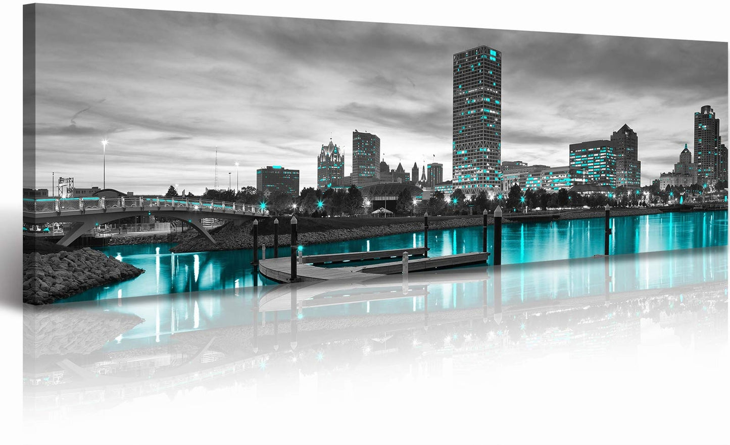 Milwaukee Cityscape Skyline Canvas Wall Art for Living Room Black and White W...